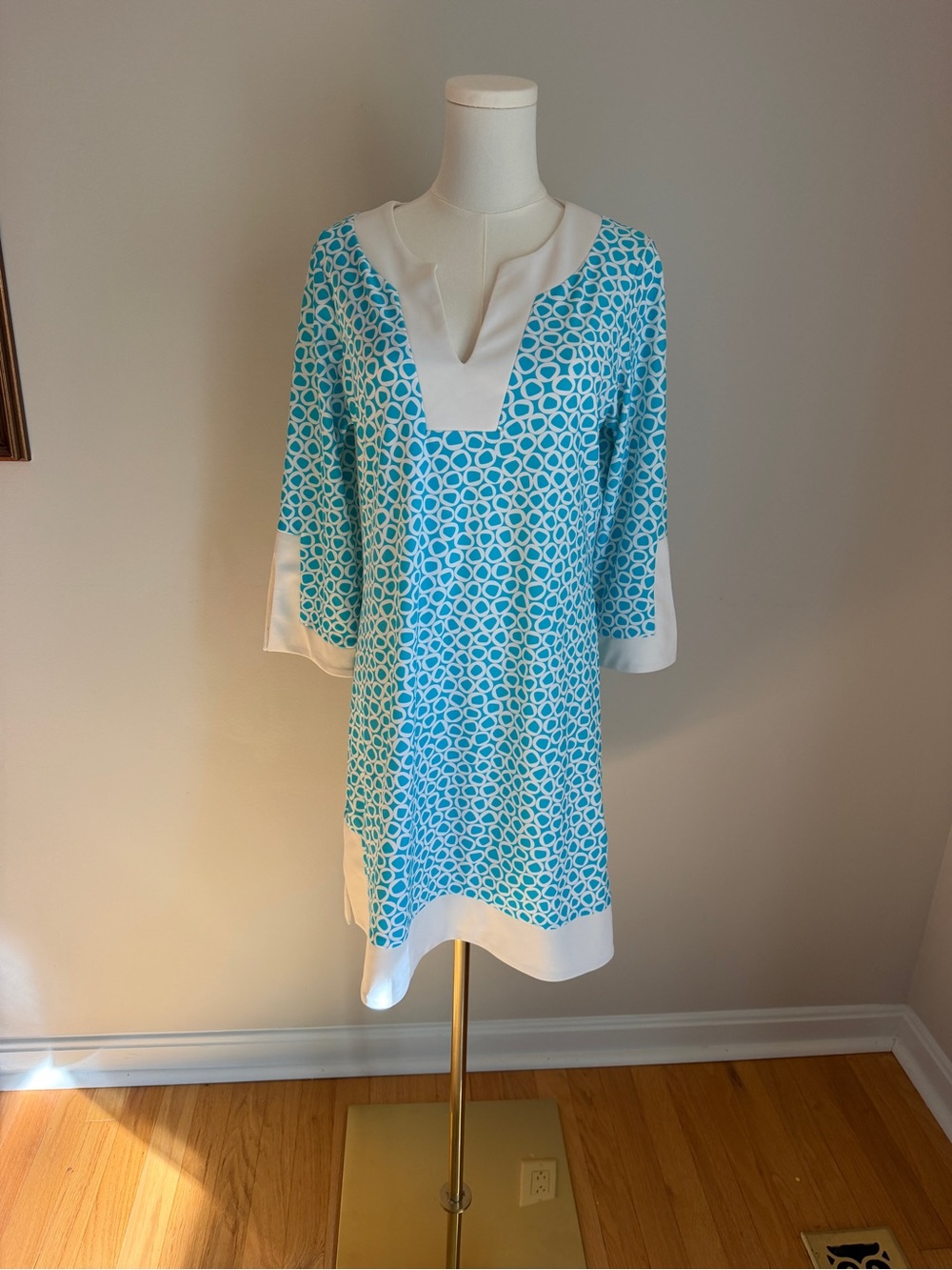Jude Connally Turquoise & White Printed V-Neck Swim Coverup